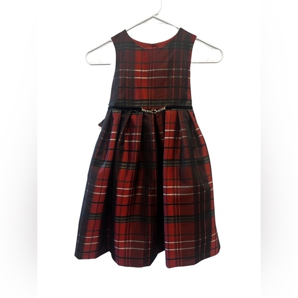 Pippa & Julie 6X Sateen Red Plaid Holiday Chain Belted Tie Bow Dress - Picture 2 of 9